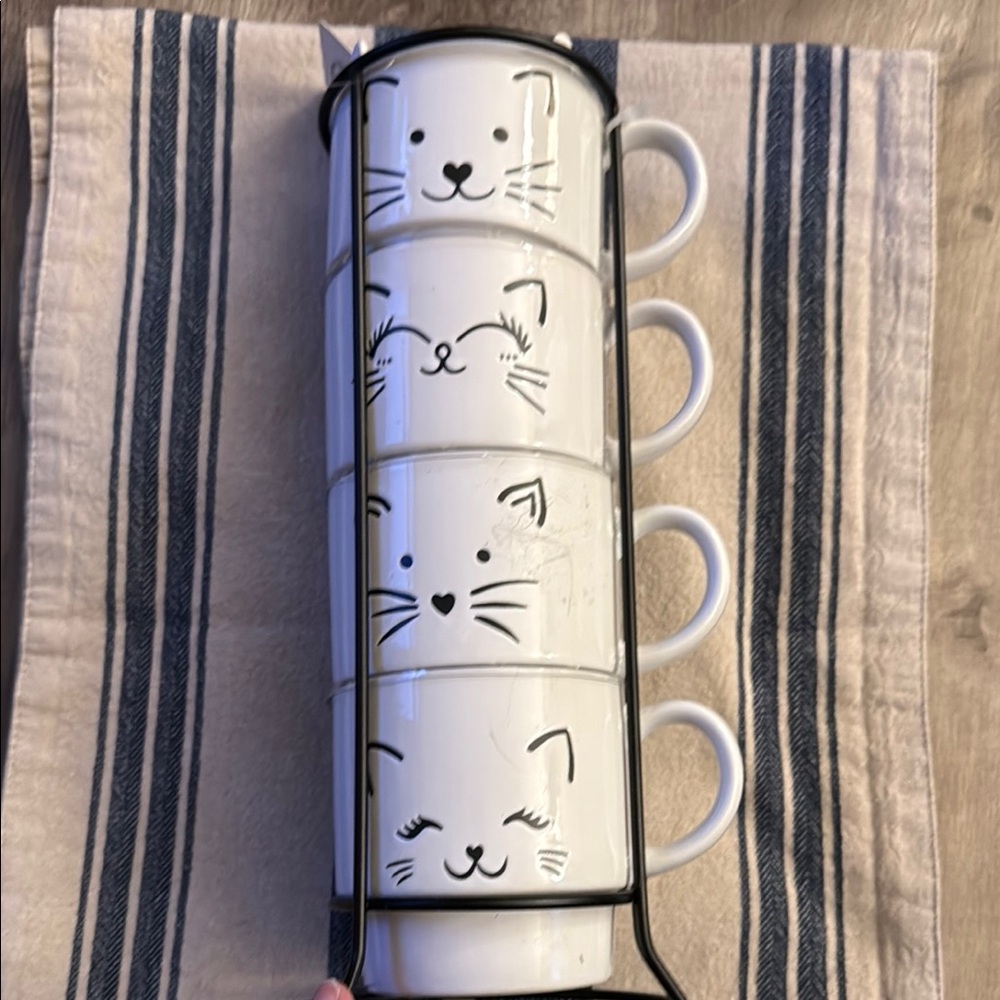 Set of Cat Face Stackable Mugs